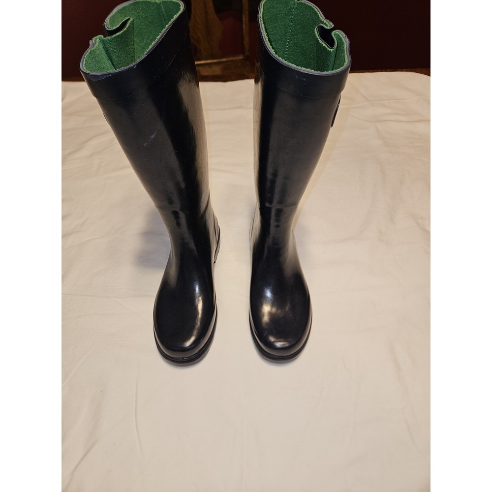 Capelli New York Navy Blue Rain Boots Size 7 Rubber Green Lining Pre-Owned - Picture 2 of 7